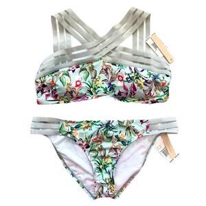 GIBSON LATIMER NWT Green Tropical Floral Print Bikini Swim 2 PC SET – Small